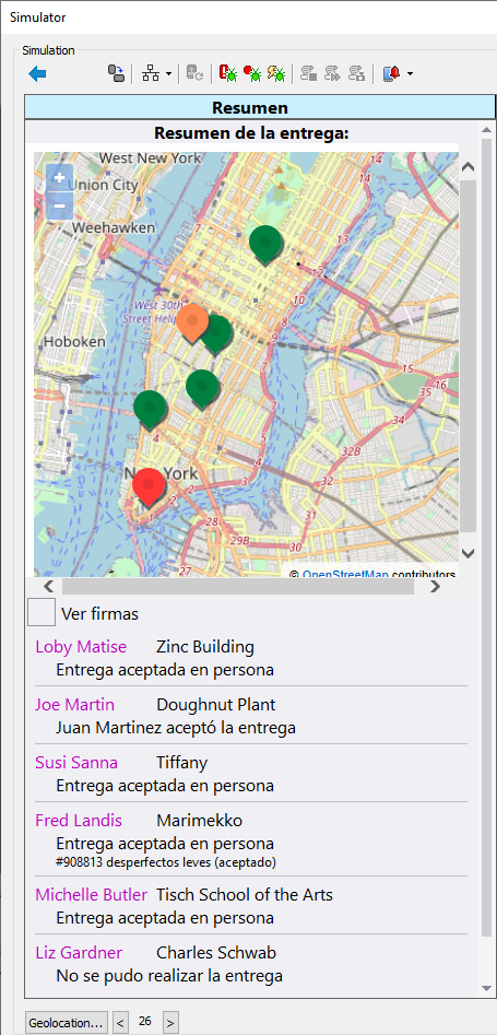 Running the simulator to view the user function results in Spanish