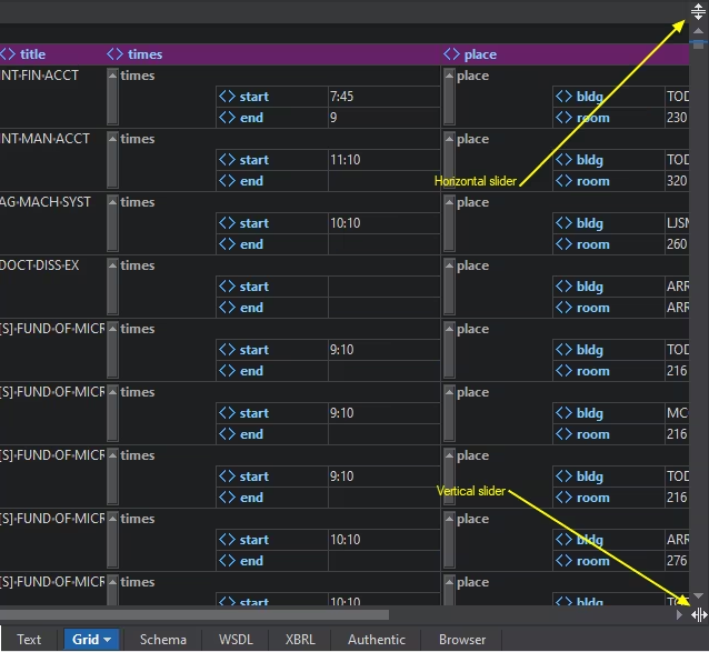 Split mode in Grid View for navigating large XML and JSON documents