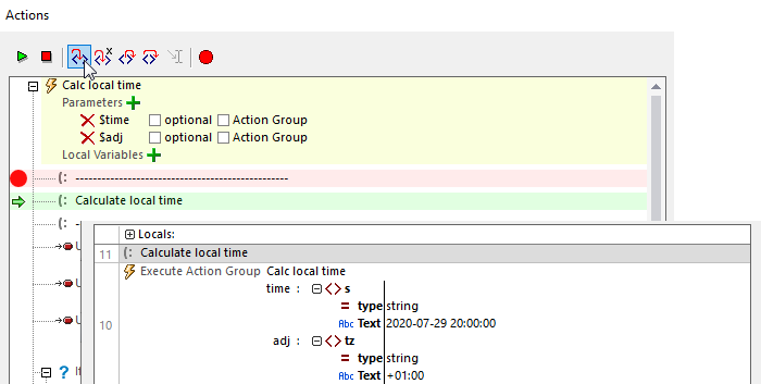 Viewing the the parameters sent to the subroutine