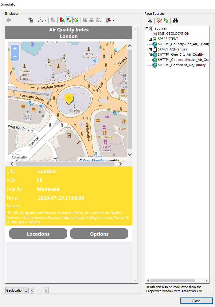 A view of the sub page with the air quality report