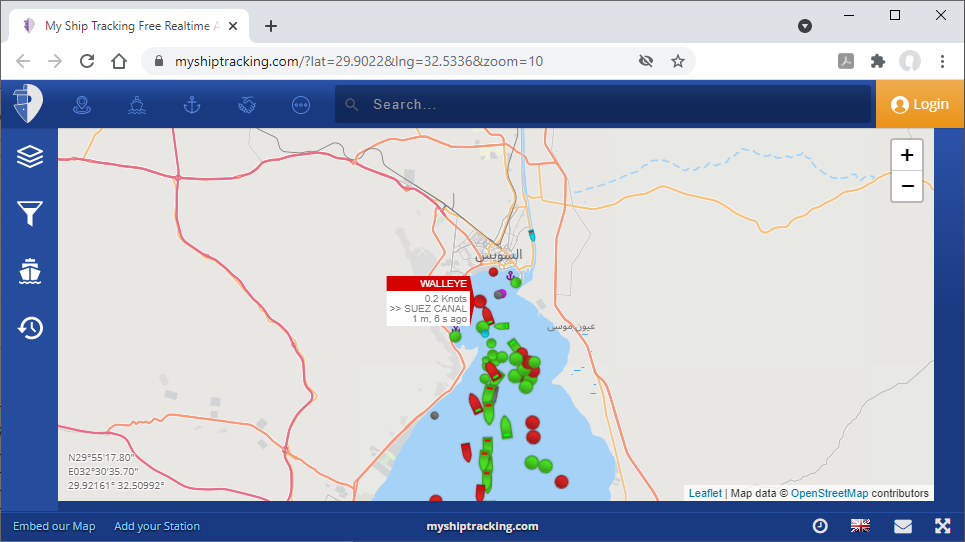 View of vessels near the entrance to the Suez canal