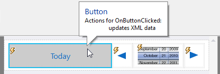 Multiple date selection controls combined to create a design template for mobile apps