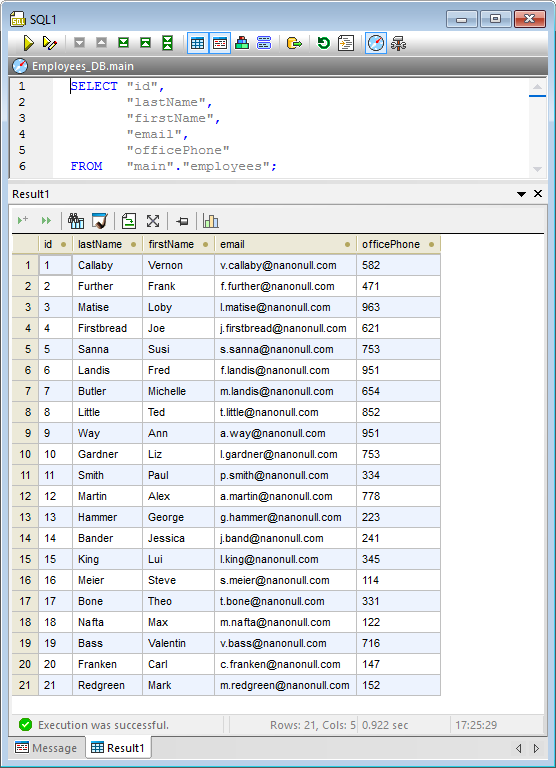 Table contents after execution of the protobuf to database mapping.
