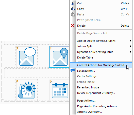 Defining click actions for tool buttons in mobile apps