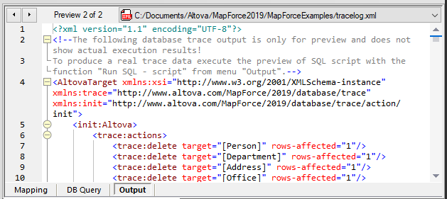 Database trace log file preview