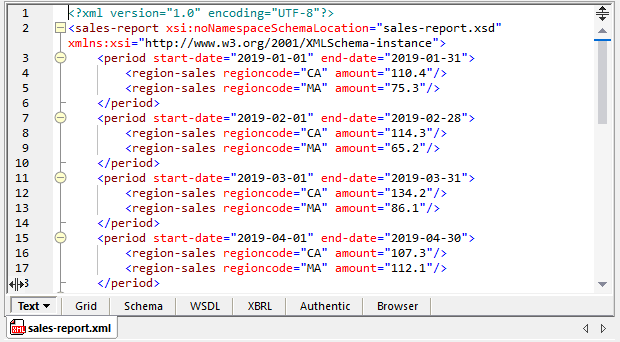 An XML source file for mapping to an Excel target file