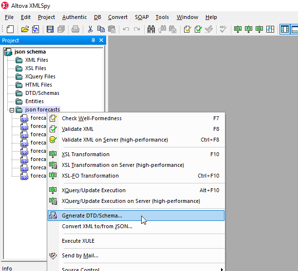 Generate a JSON schema from multiple instance files in XMLSpy